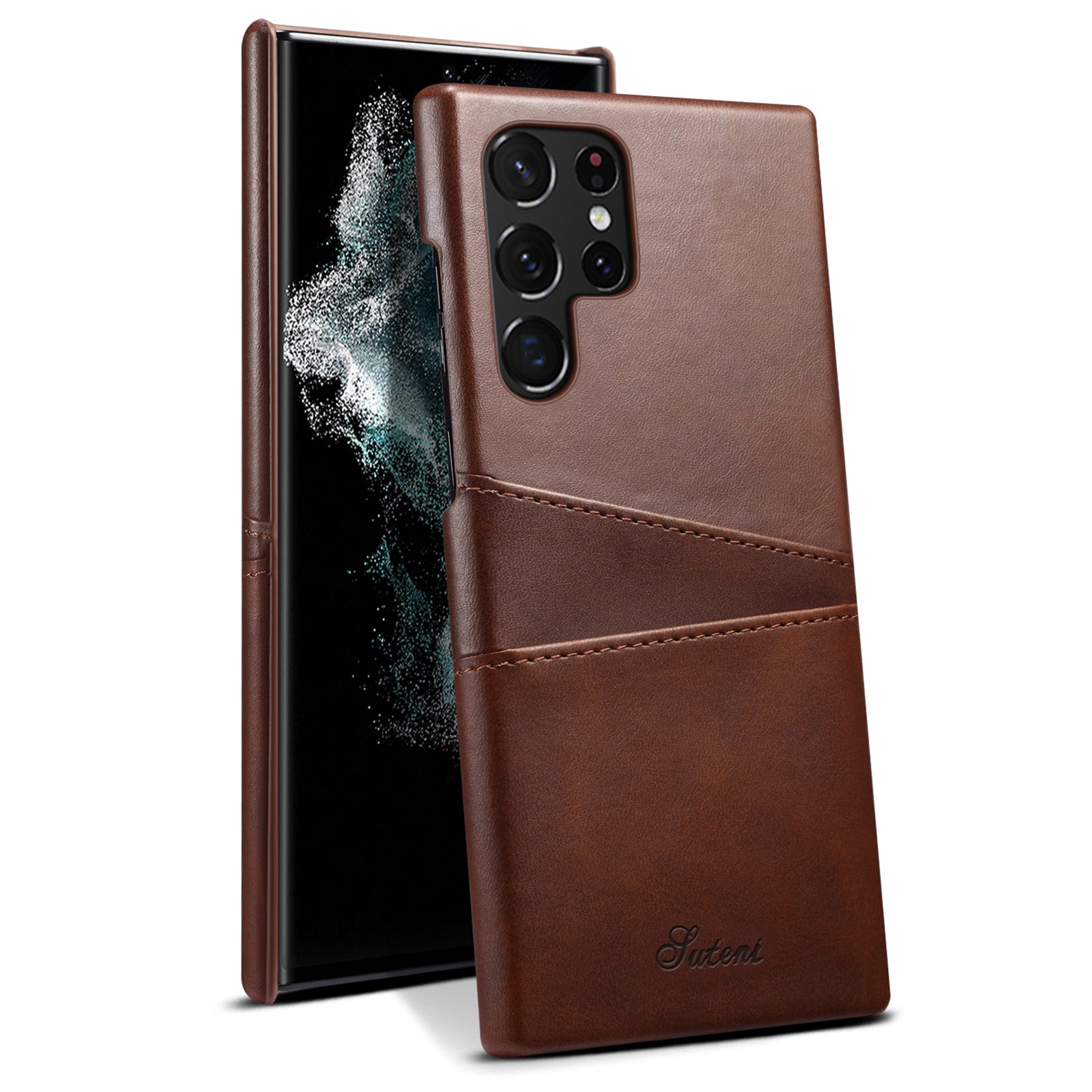 SUTENI For Samsung Galaxy S23 Ultra PU Leather Coated PC Phone Case Shockproof Calf Texture Back Cover with Card Slots SUTENI For Samsung Galaxy S23 Ultra PU Leather Coated PC Phone Case Shockproof Calf Texture Back Cover with Card Slots